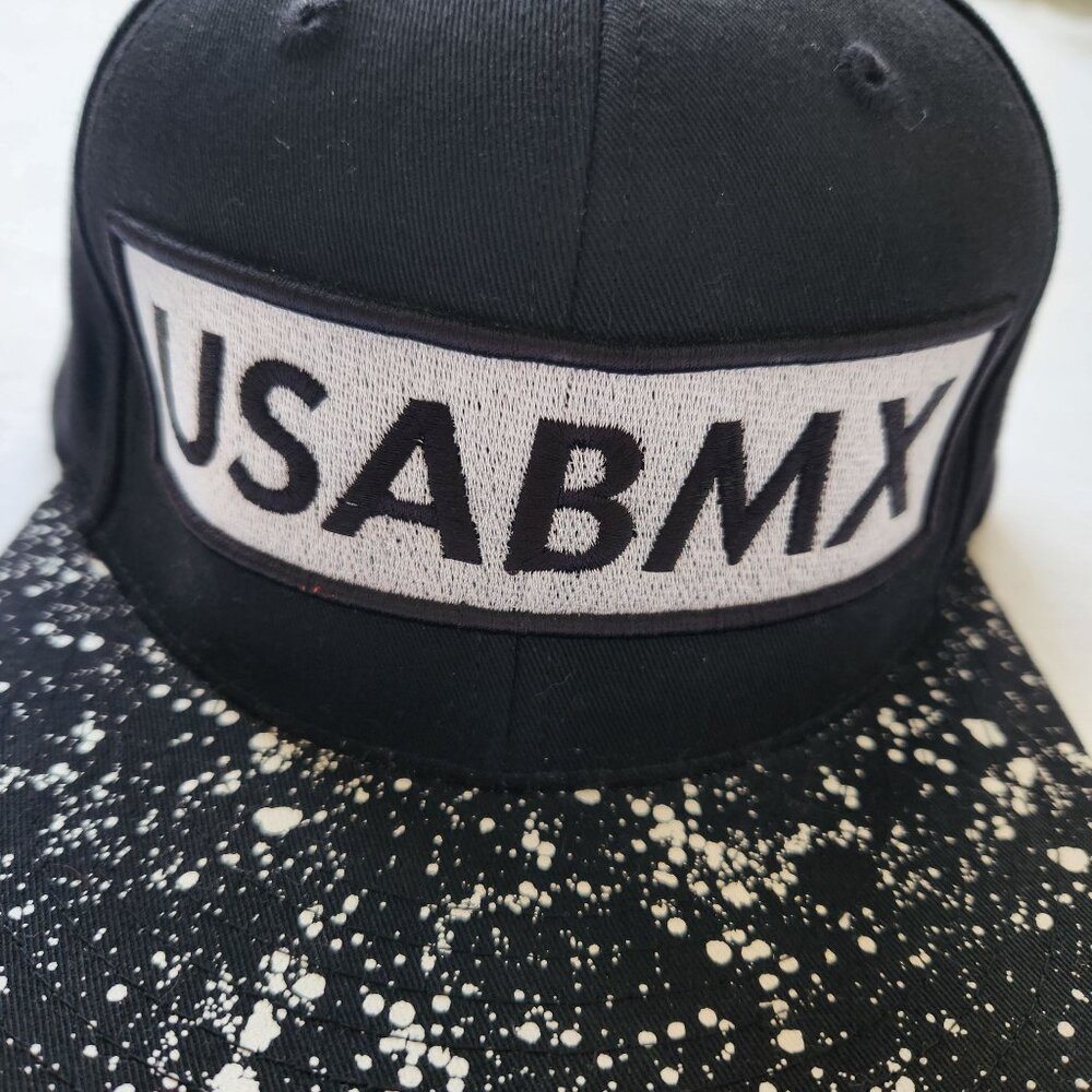KB Ethos USA BMX Black White Snapback Hat Splatter Brim Outdoors Sporty Unisex - Picture 2 of 7